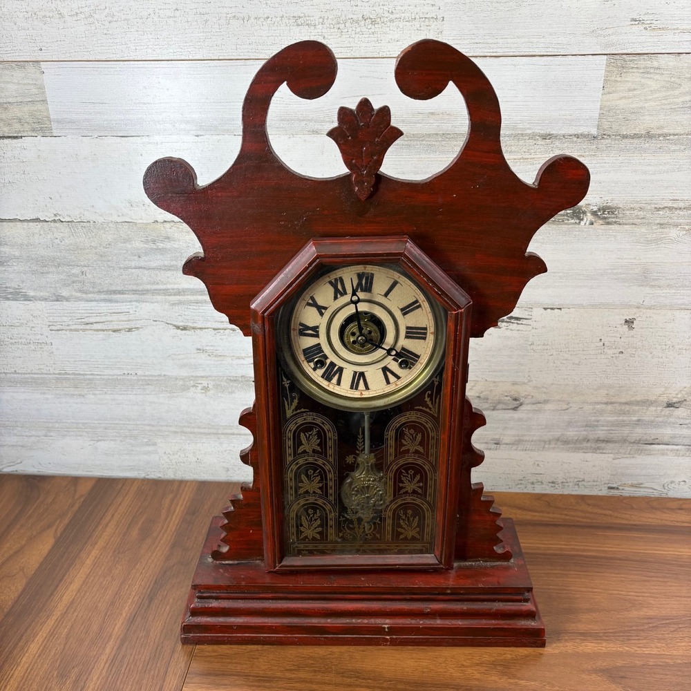 Antique E Ingraham Parlor Gingerbread Mantle Clock 1890's With Bell Alarm
